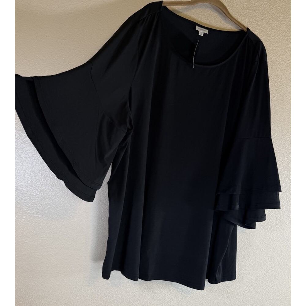 NWT AVENUE Plus 30/32 Black Double Bell Sleeves Blouse